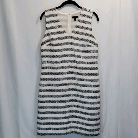 J Crew Tweed Sheath Dress Striped VNeck Navy Ivory - Picture 2 of 12